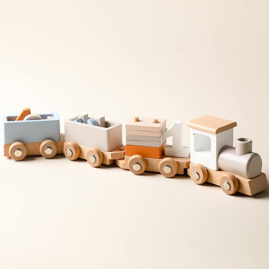Wooden Train Set with Numbers & Blocks – 12 PCS