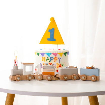 Wooden Train Set with Numbers & Blocks – 12 PCS