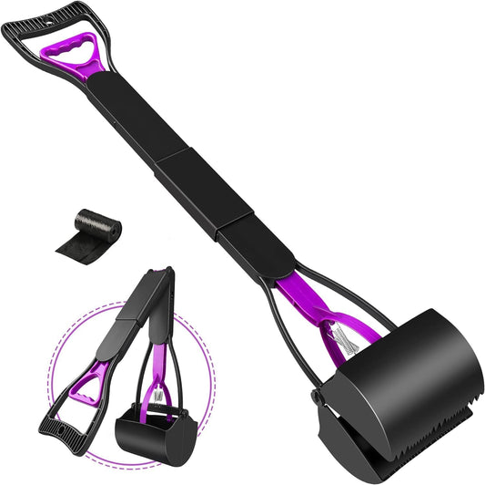 Long Handle Dog Pooper Scooper with Bags – Foldable and Portable