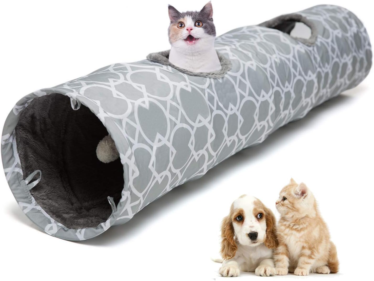 Geometric Cat Tunnel with Plush Interior