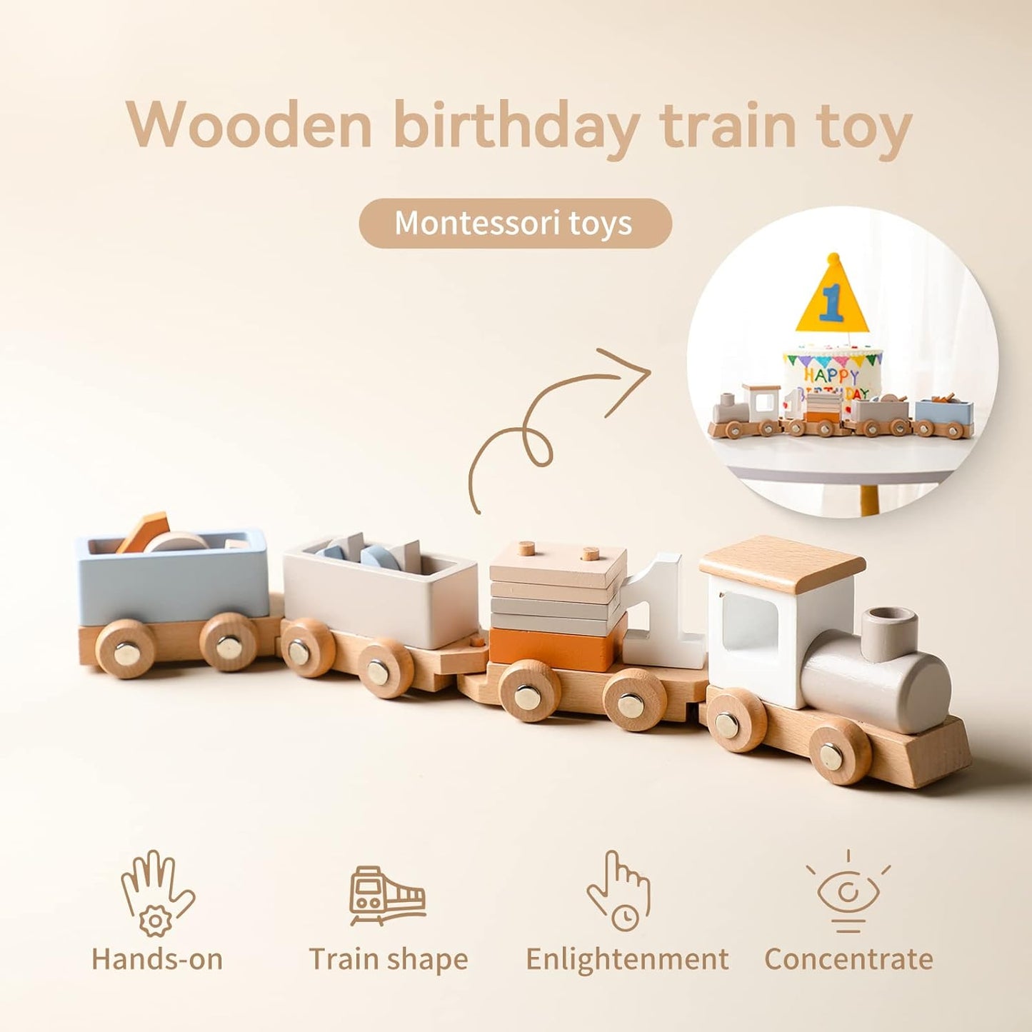 Wooden Train Set with Numbers & Blocks – 12 PCS