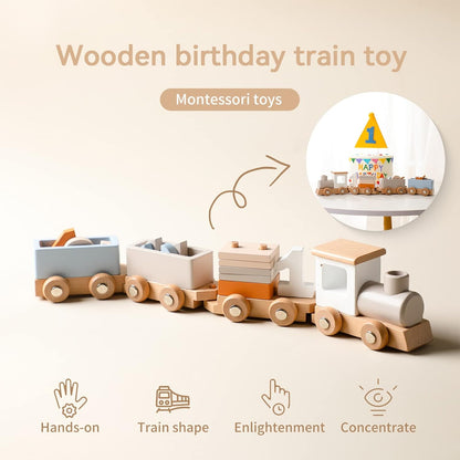 Wooden Train Set with Numbers & Blocks – 12 PCS