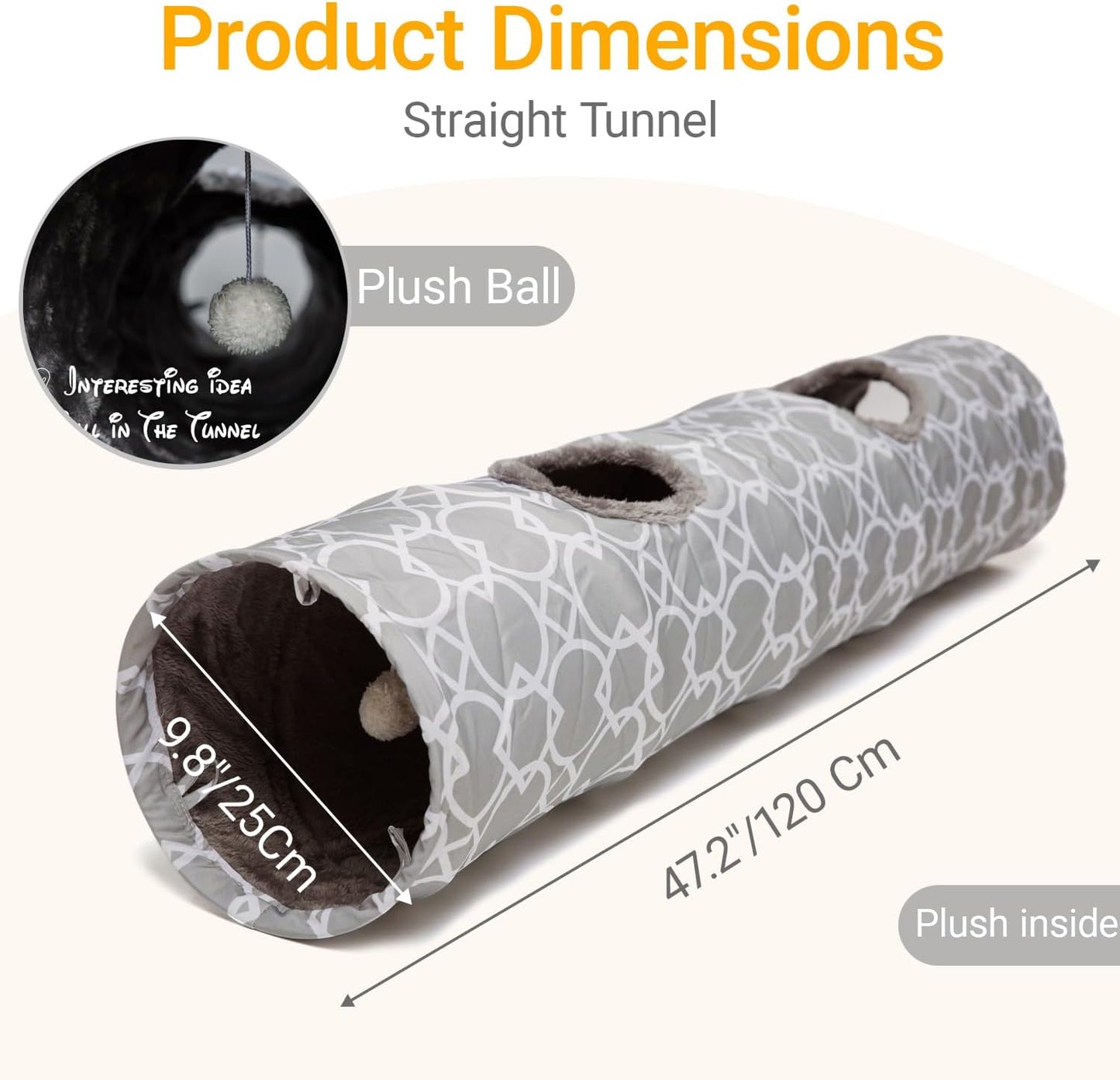 Geometric Cat Tunnel with Plush Interior