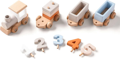 Wooden Train Set with Numbers & Blocks – 12 PCS
