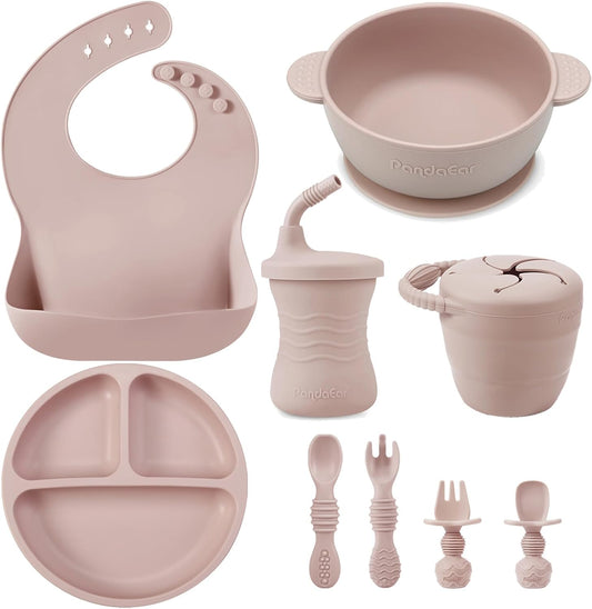 Silicone Baby Feeding Set – 9pcs Self-Feeding Essentials (Pink)