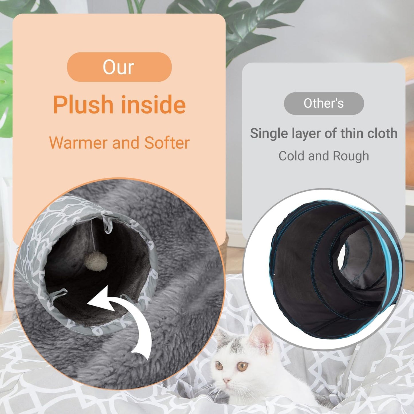 Geometric Cat Tunnel with Plush Interior