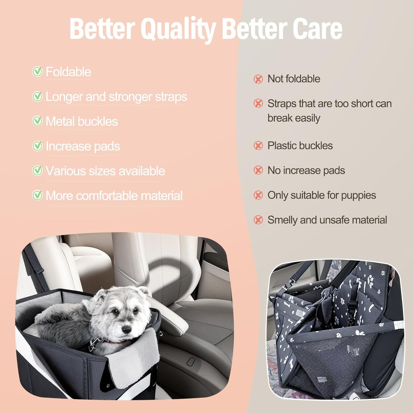 Dog Car Booster Seat with Cushion and Safety Harness