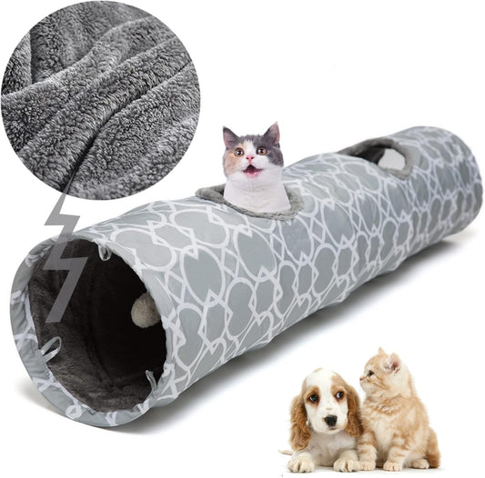 Geometric Cat Tunnel with Plush Interior