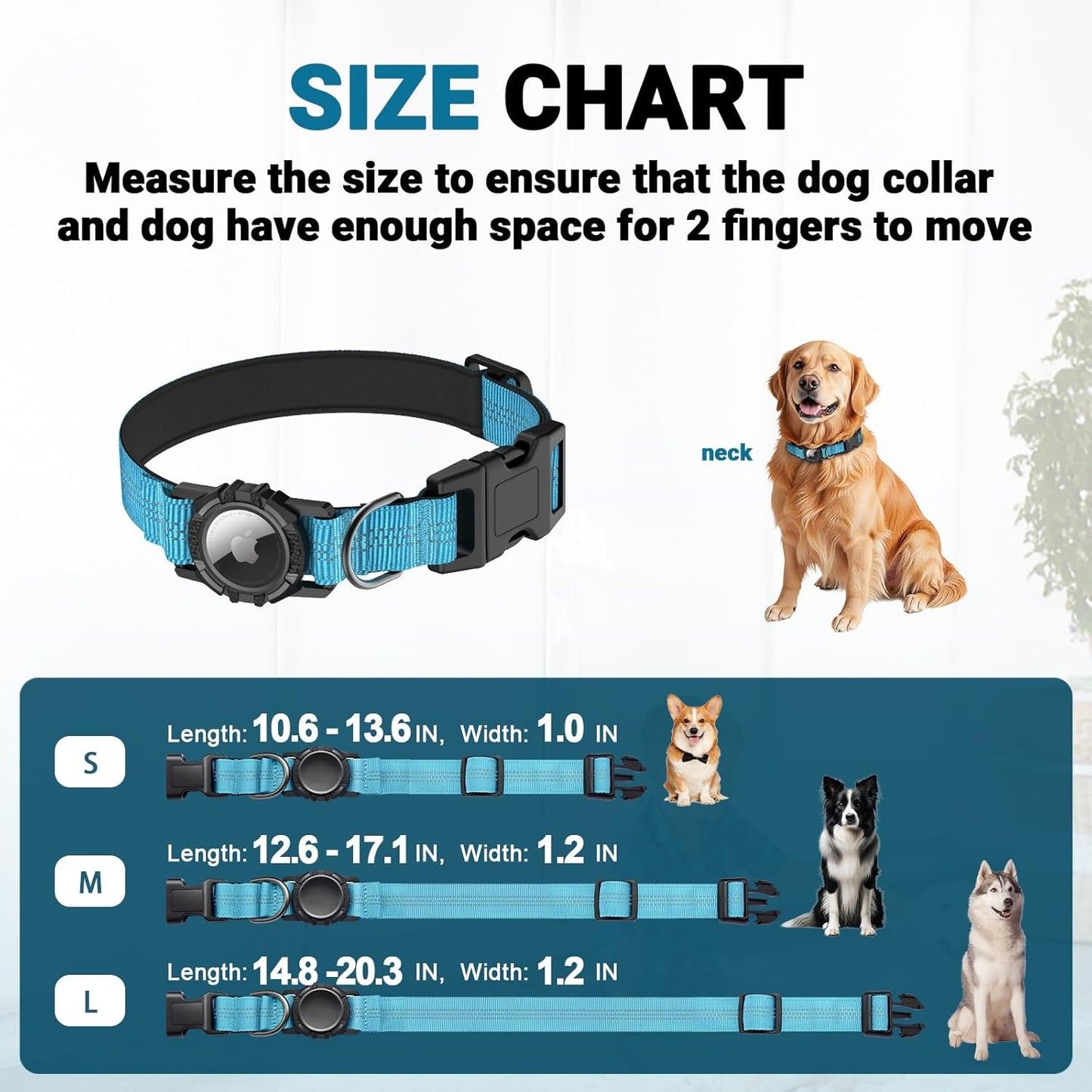 Waterproof AirTag Dog Collar with Reflective Padding