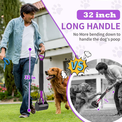 Long Handle Dog Pooper Scooper with Bags – Foldable and Portable
