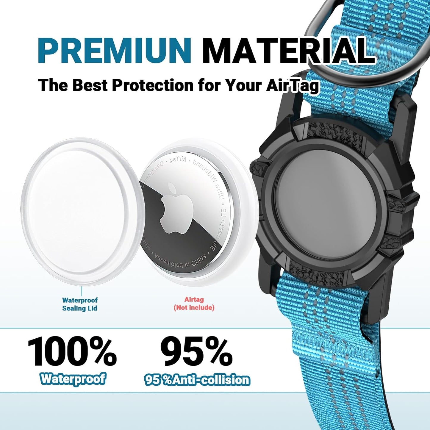 Waterproof AirTag Dog Collar with Reflective Padding
