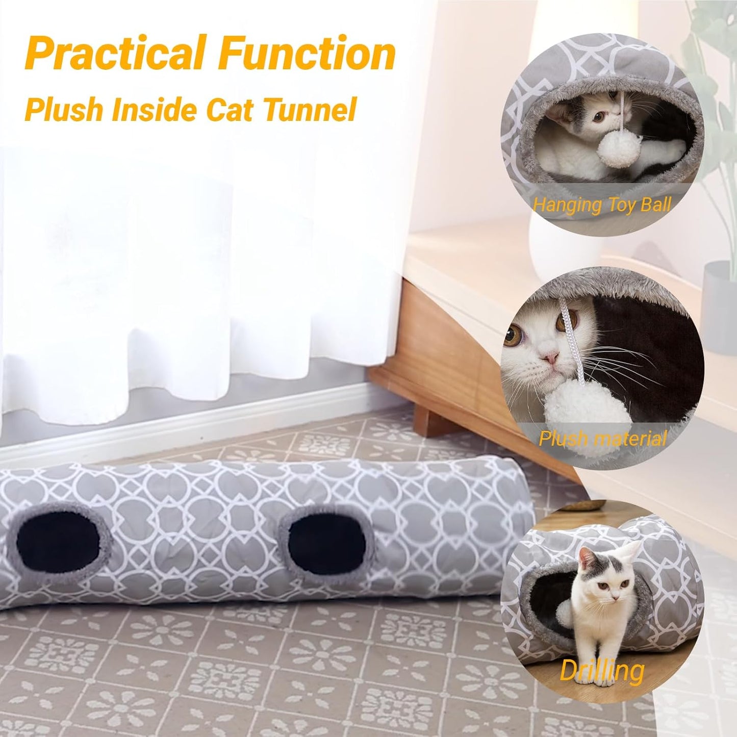 Geometric Cat Tunnel with Plush Interior