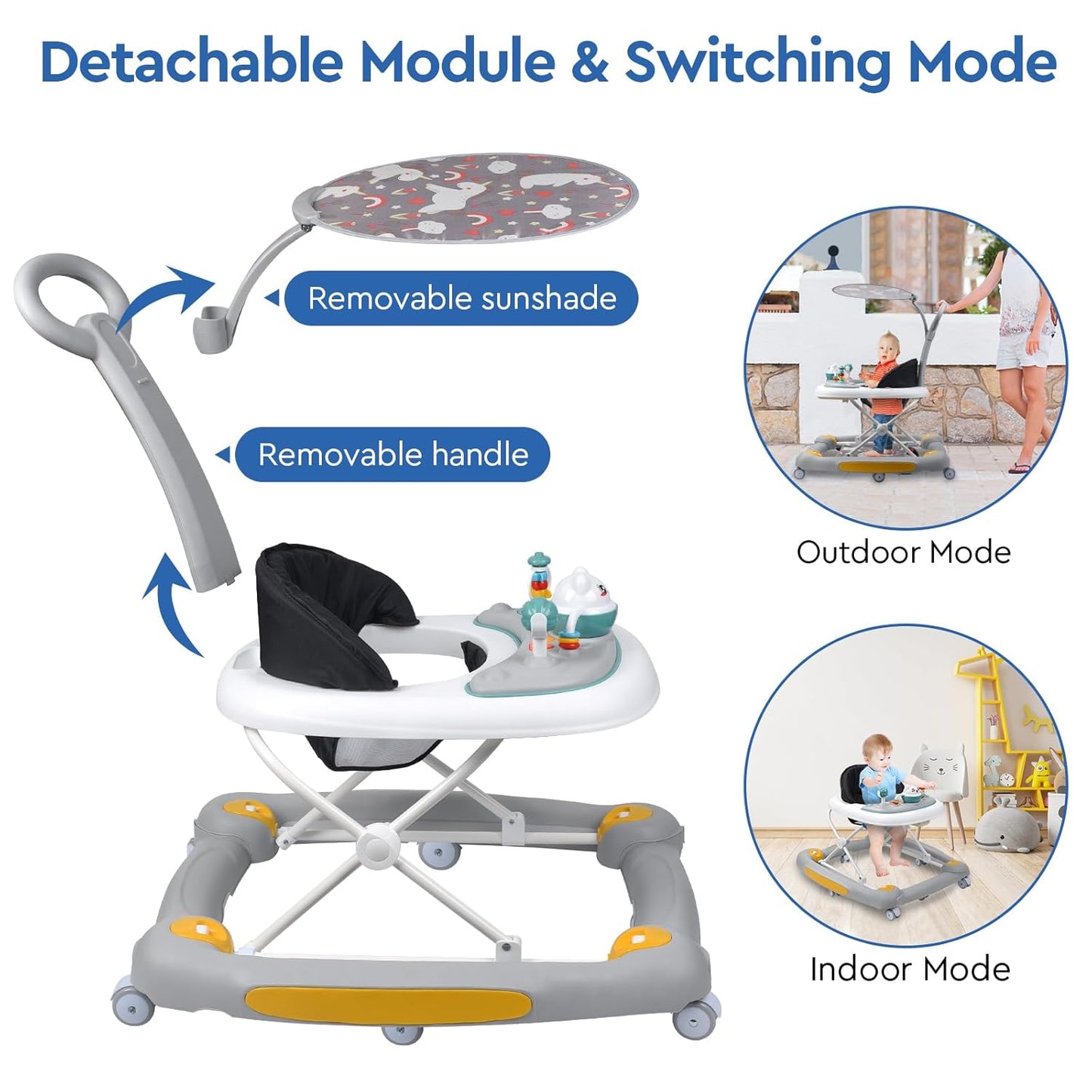4-in-1 Baby Walker with Rocker, Music & Lights