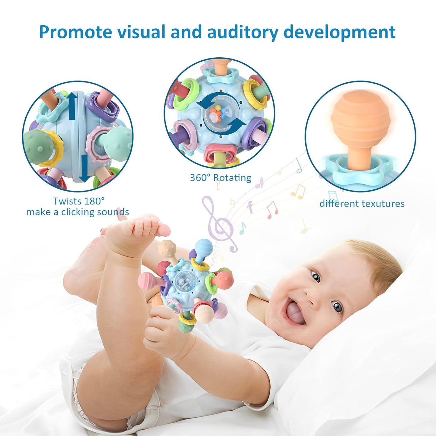 Baby Sensory Teething Rattle Toy for Newborns