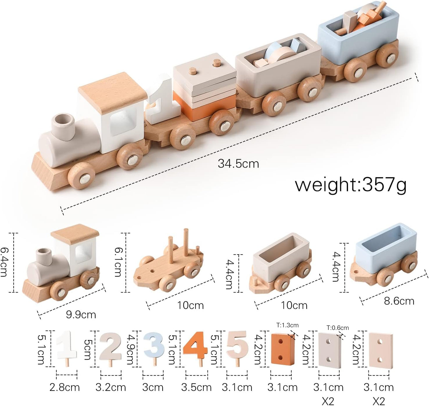 Wooden Train Set with Numbers & Blocks – 12 PCS