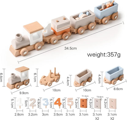 Wooden Train Set with Numbers & Blocks – 12 PCS