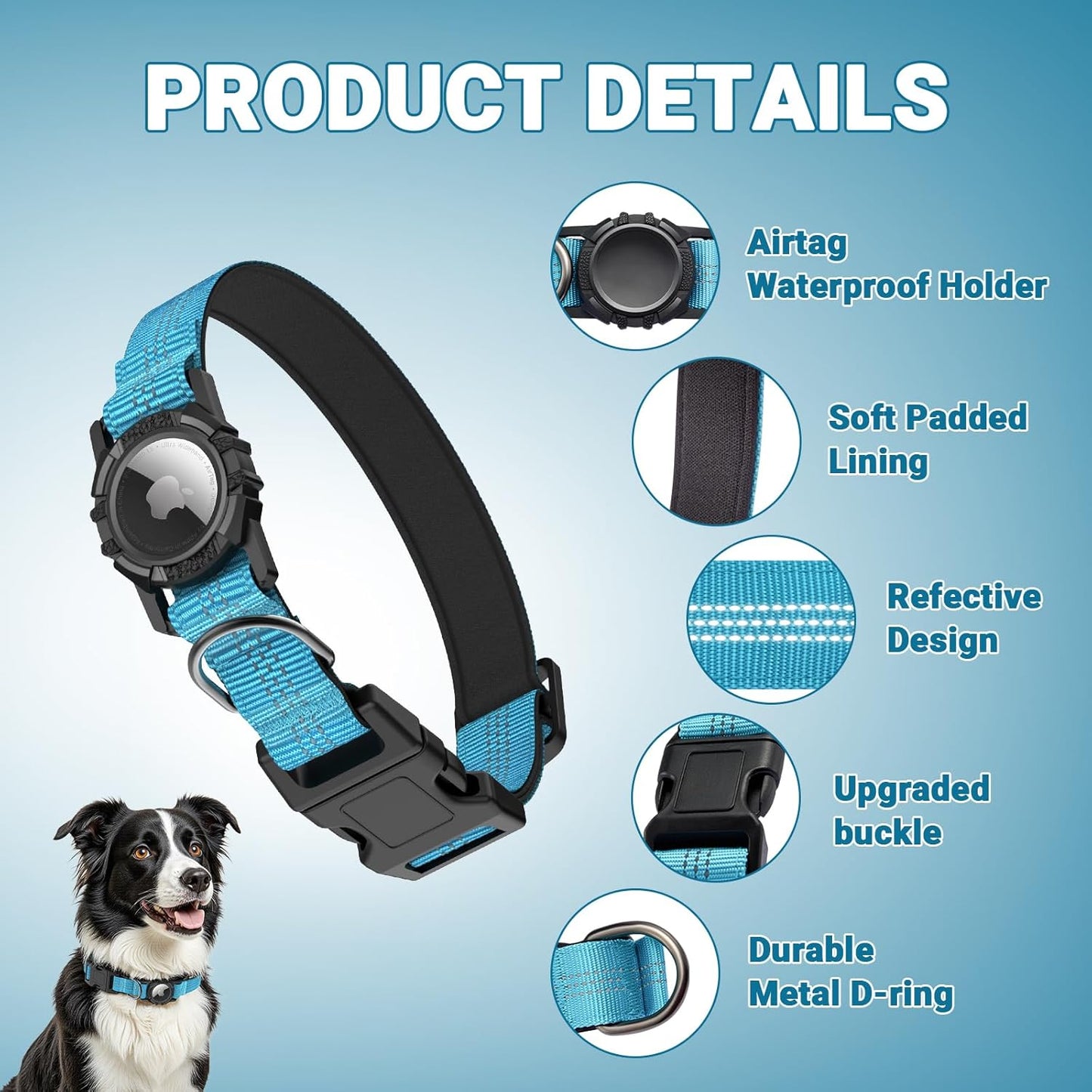 Waterproof AirTag Dog Collar with Reflective Padding