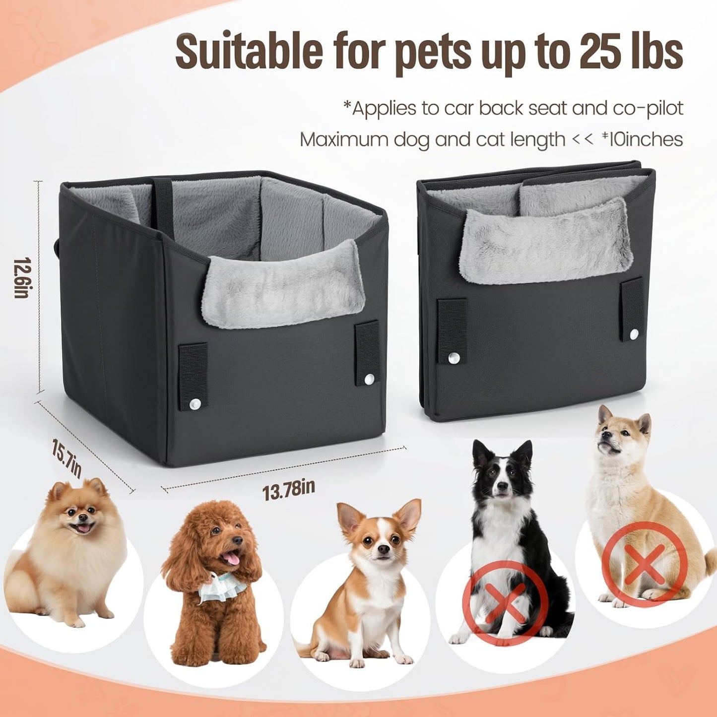 Dog Car Booster Seat with Cushion and Safety Harness