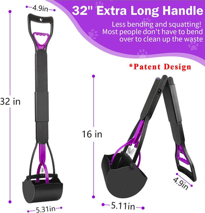 Long Handle Dog Pooper Scooper with Bags – Foldable and Portable