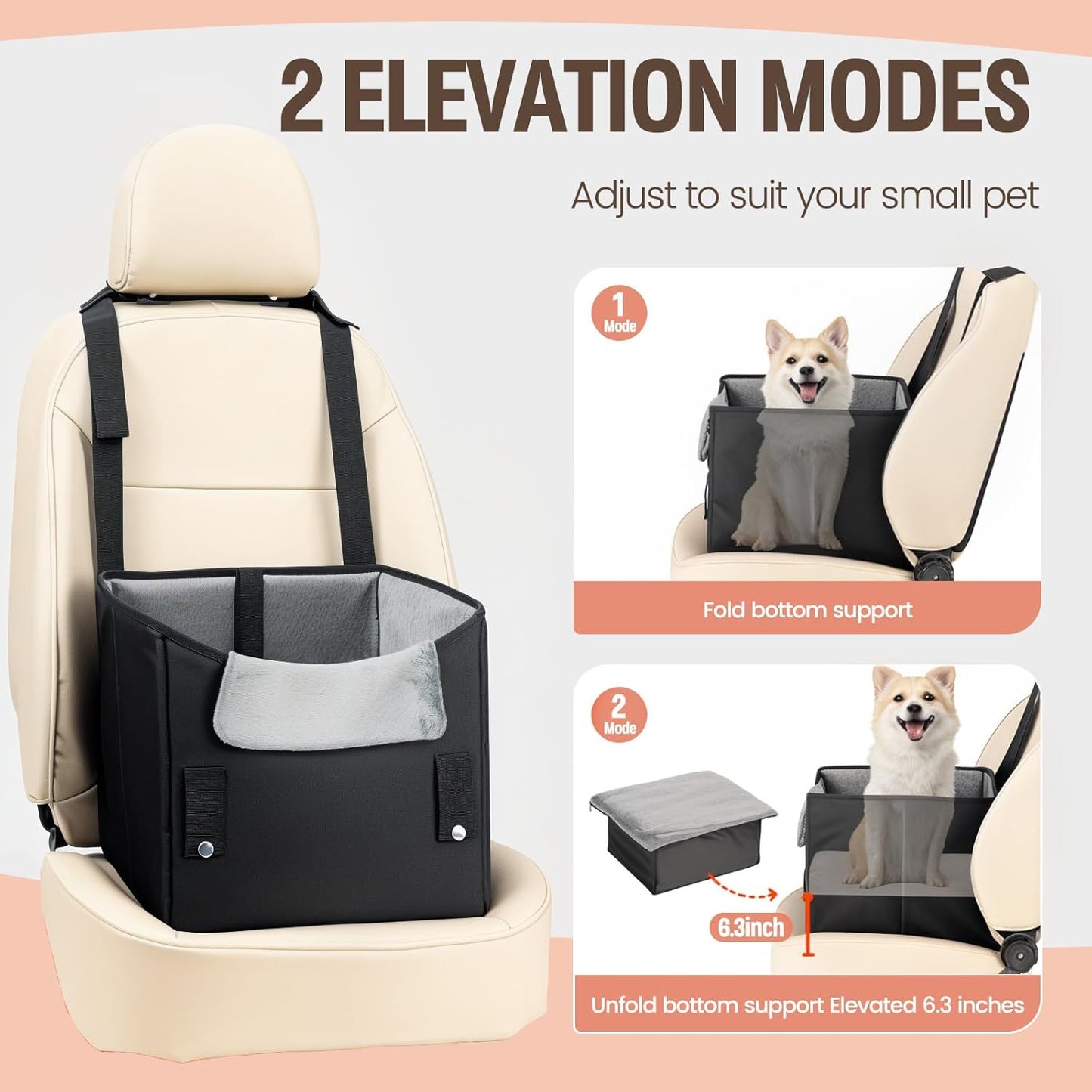 Dog Car Booster Seat with Cushion and Safety Harness