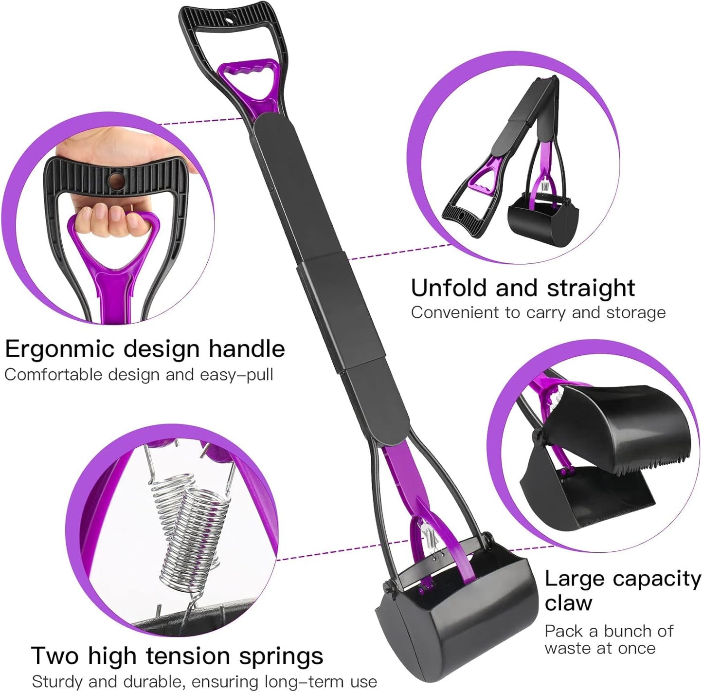 Long Handle Dog Pooper Scooper with Bags – Foldable and Portable
