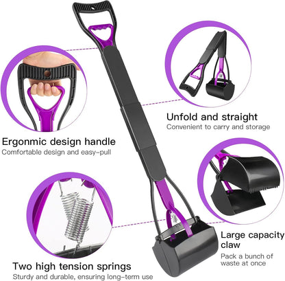 Long Handle Dog Pooper Scooper with Bags – Foldable and Portable
