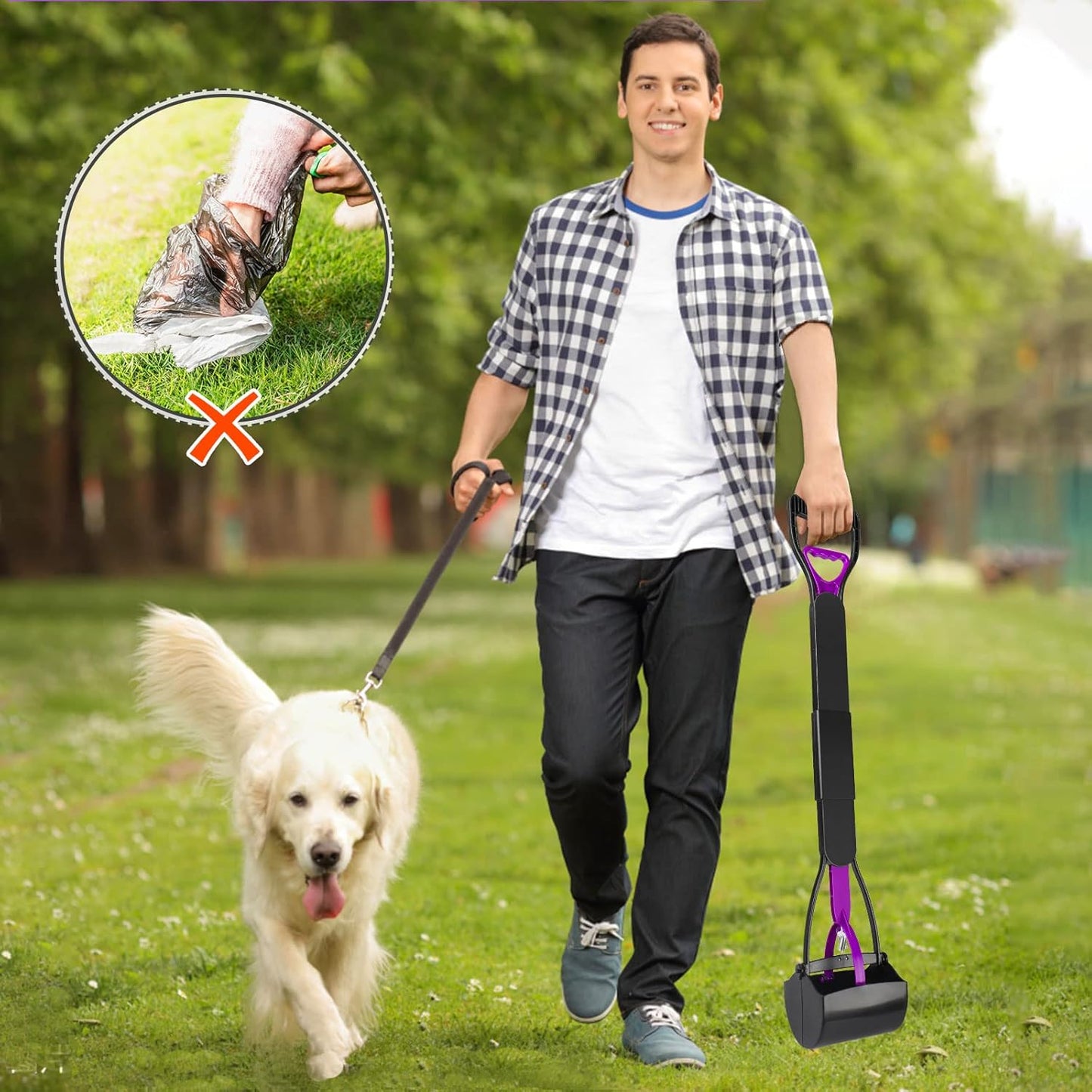 Long Handle Dog Pooper Scooper with Bags – Foldable and Portable