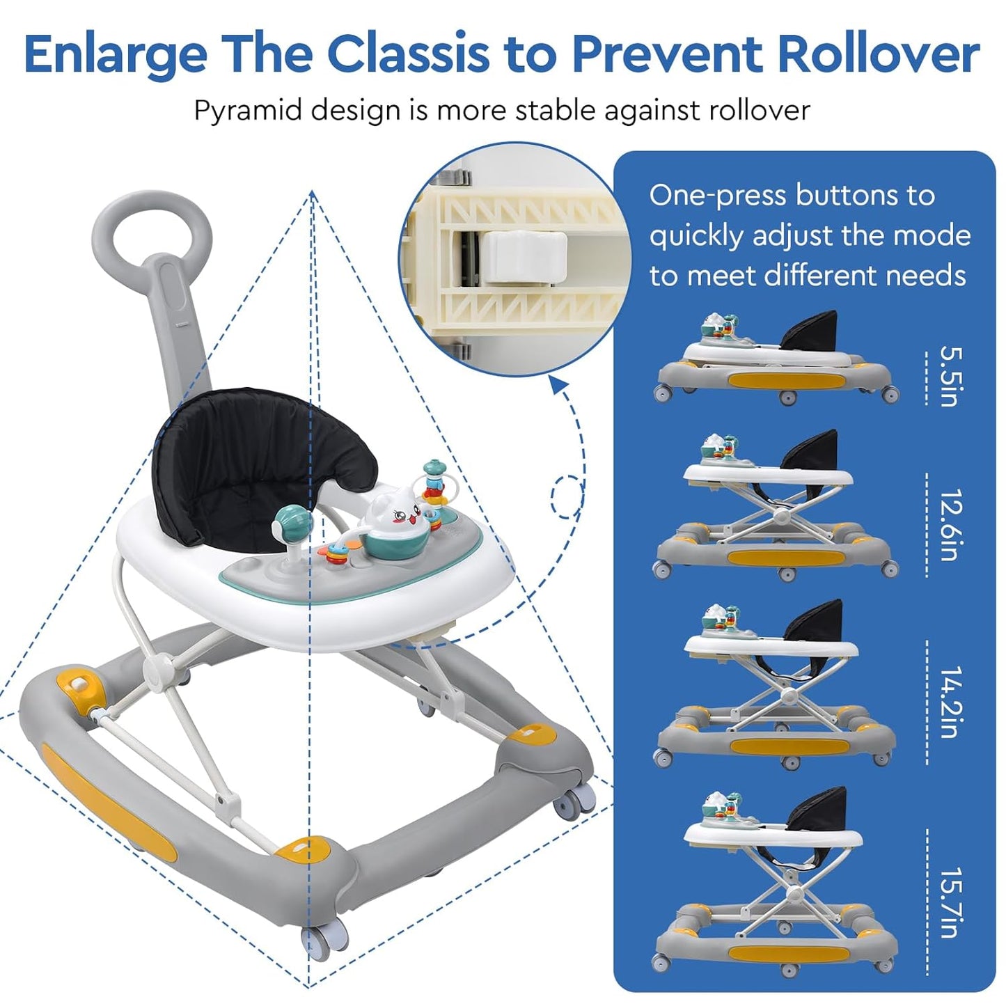 4-in-1 Baby Walker with Rocker, Music & Lights
