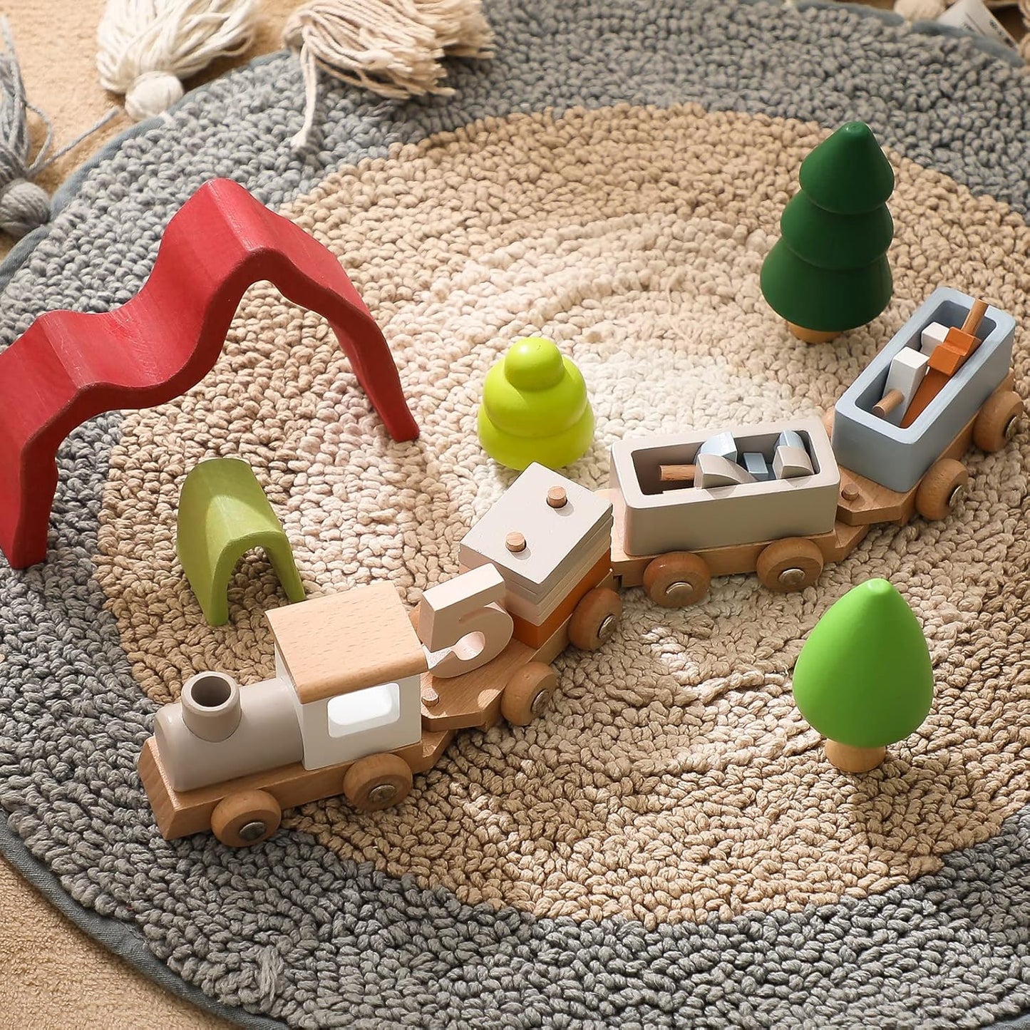 Wooden Train Set with Numbers & Blocks – 12 PCS