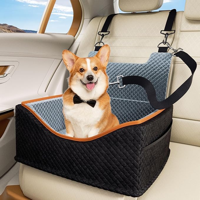 Dog Car Booster Seat with Cushion and Safety Harness