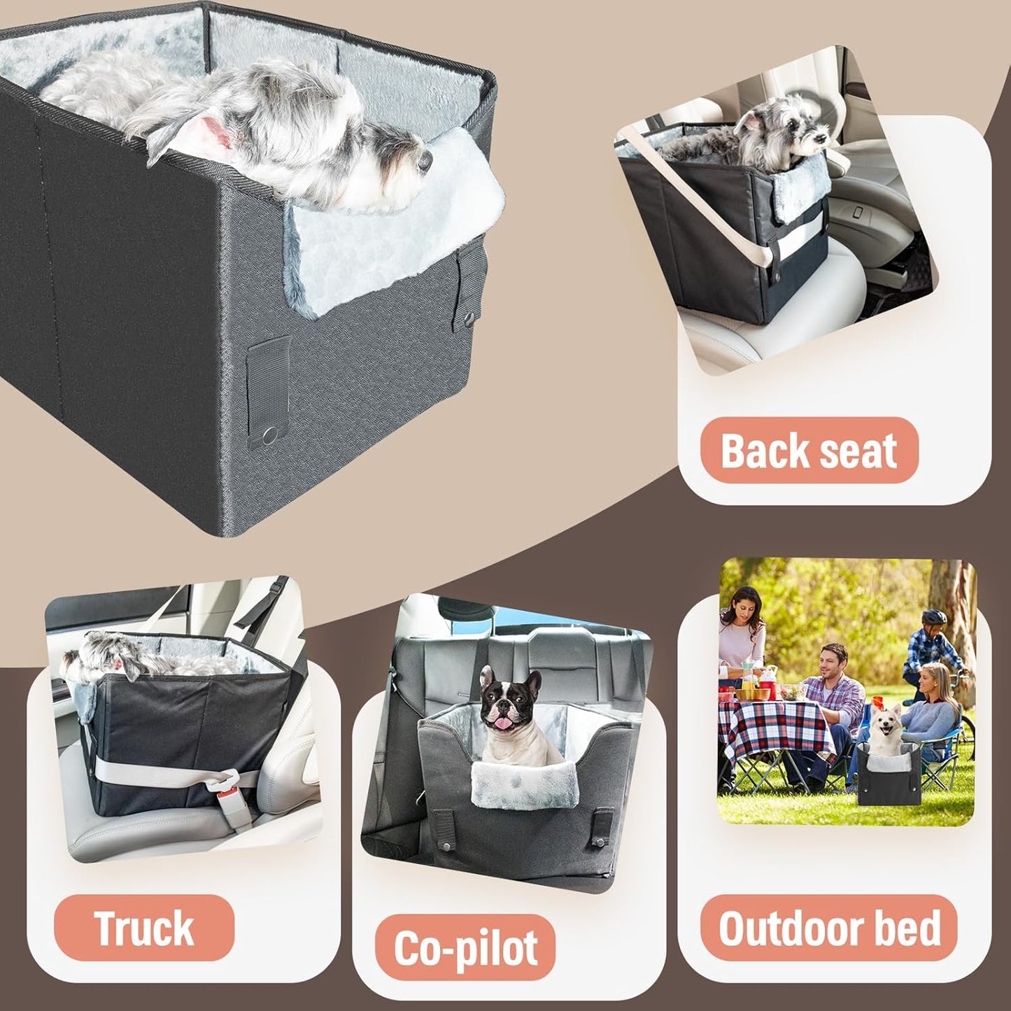 Dog Car Booster Seat with Cushion and Safety Harness