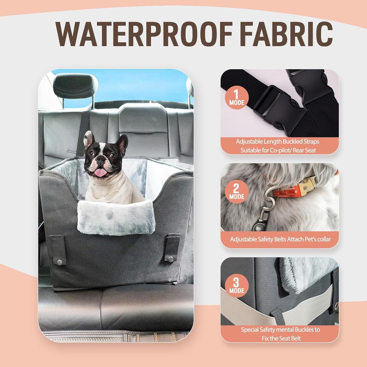Dog Car Booster Seat with Cushion and Safety Harness