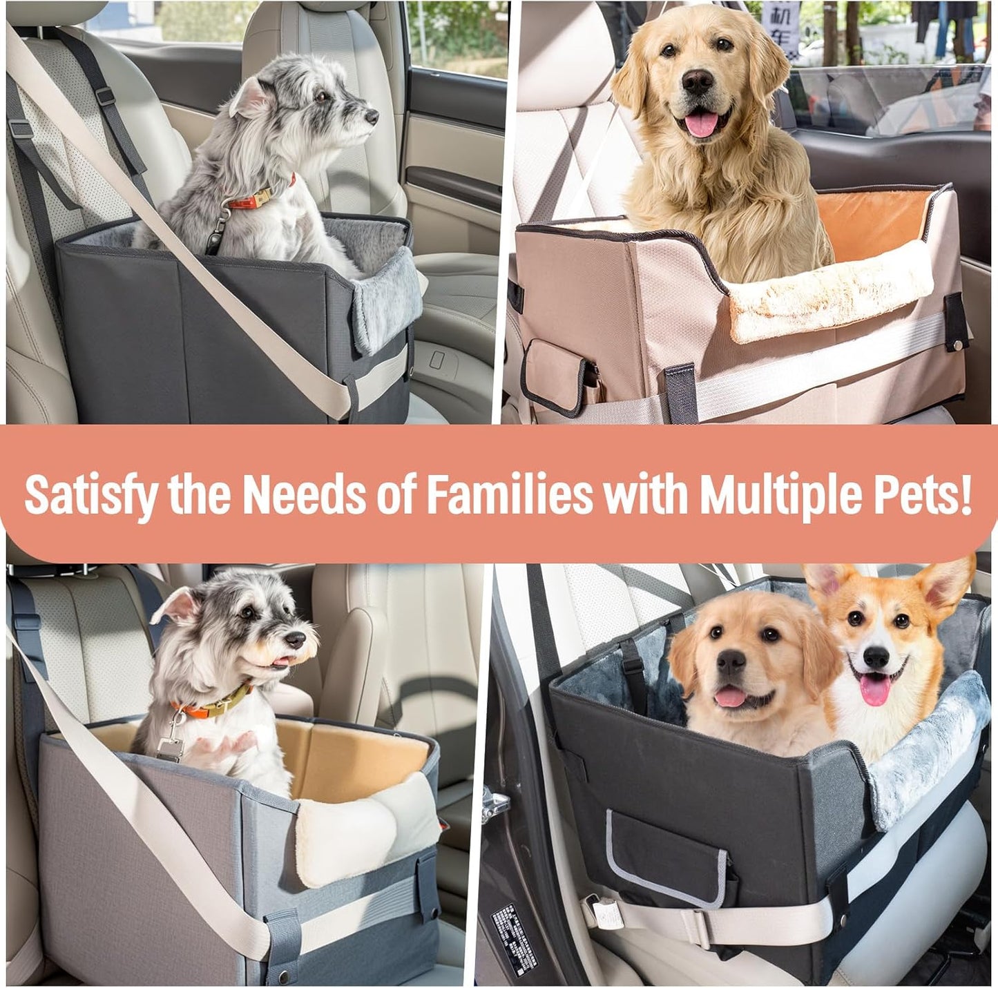 Dog Car Booster Seat with Cushion and Safety Harness